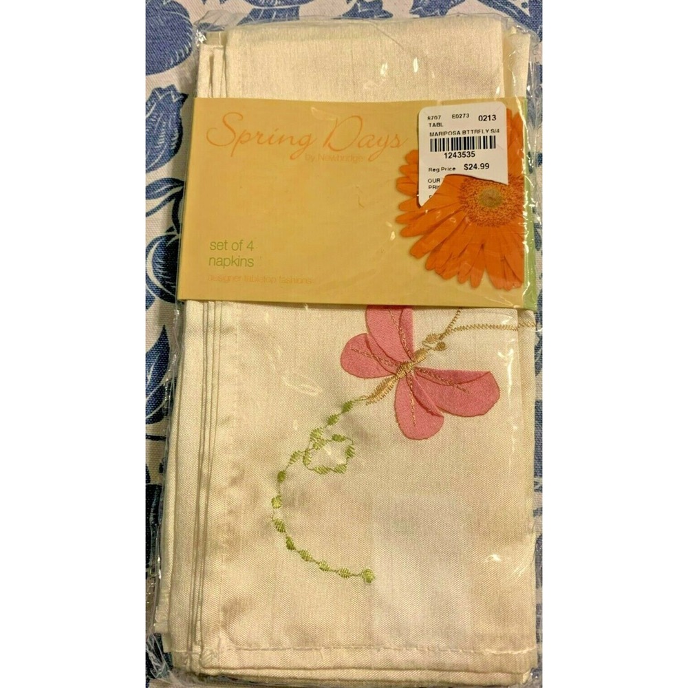 Butterfly Napkins NIP Set of 8 Ivory 17 x 17 Newbridge Mariposa Spring Easter